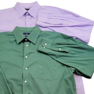 Lot 2 Stafford Easy Care Broadcloth Regular Fit 17 1/2 Purple Green Dress Shirts